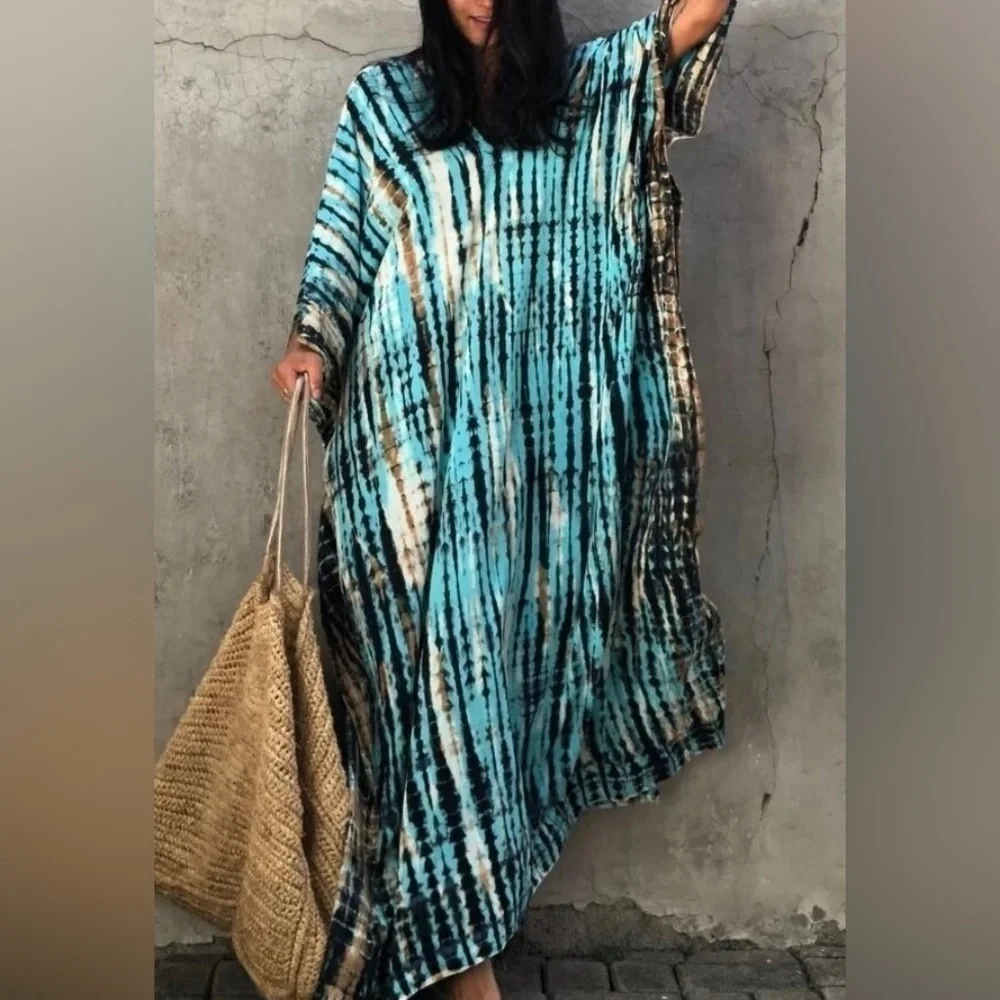 Jenny Elegant Bohemian Kaftan Maxi Dress Swimsuit Coverup - Picture 5 of 13